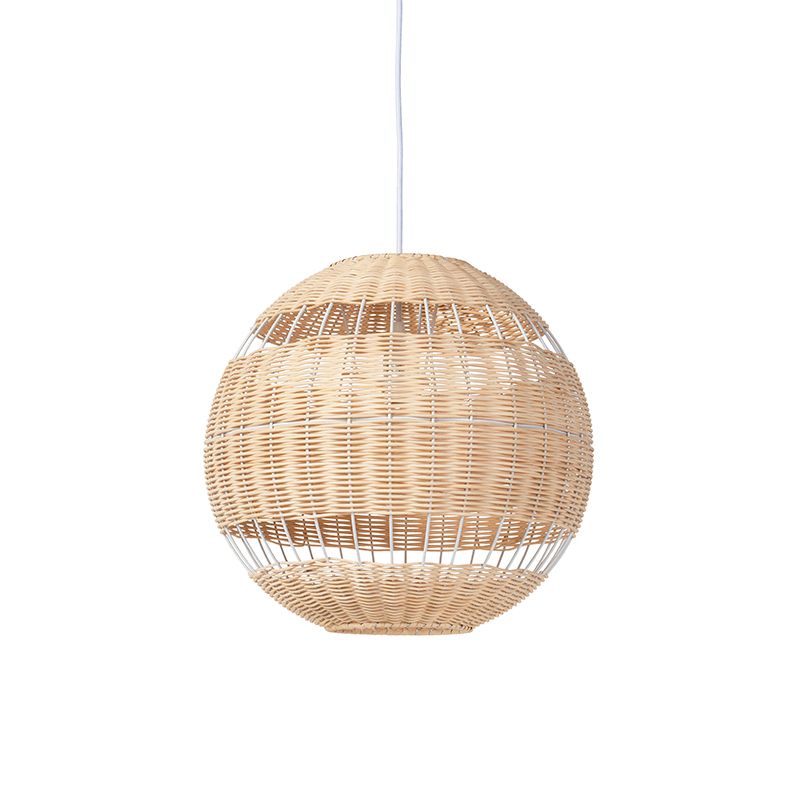 Landelijke hanglamp wit met rotan - Rattan