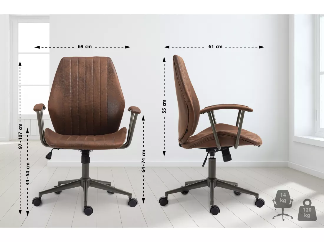 Chaise de bureau - Similicuir & Chrome - Cognac - Nampa