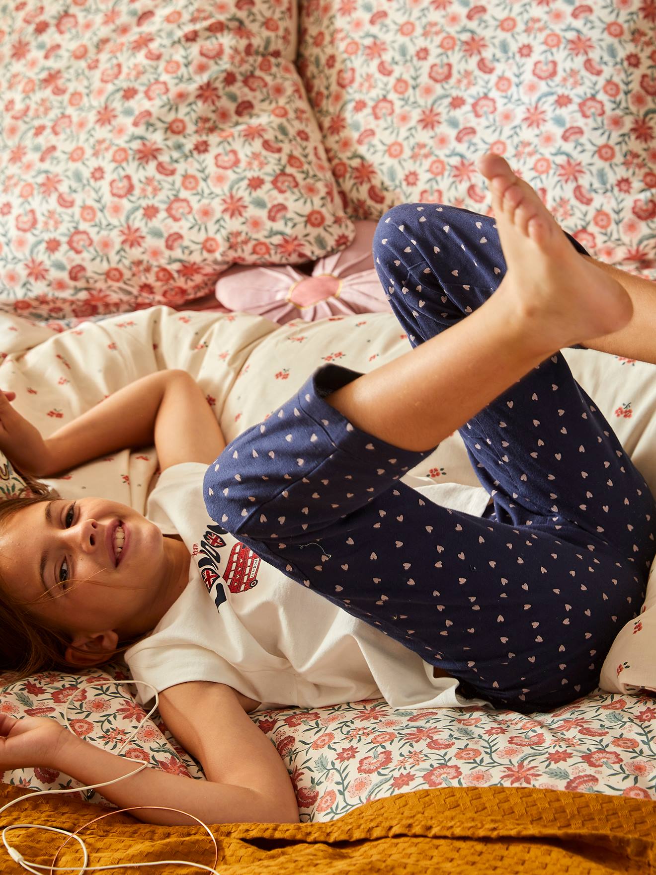 Conjunto de 2 calças de pijama de flanela, tamanho médio infantil, xadrez rosa.