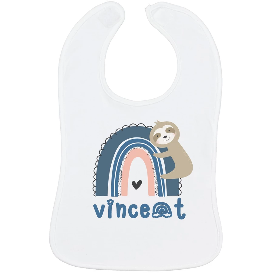Schnullireich Geschenkset mit Namen WMF Kinderbesteck Knuddel Mini 3 Tlg. + Lätzchen Blue Rainbow Silber