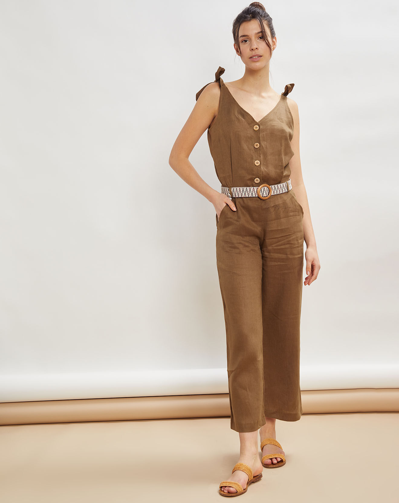 La Petite Francaise Combinaison 100% Lin Cecilia kaki