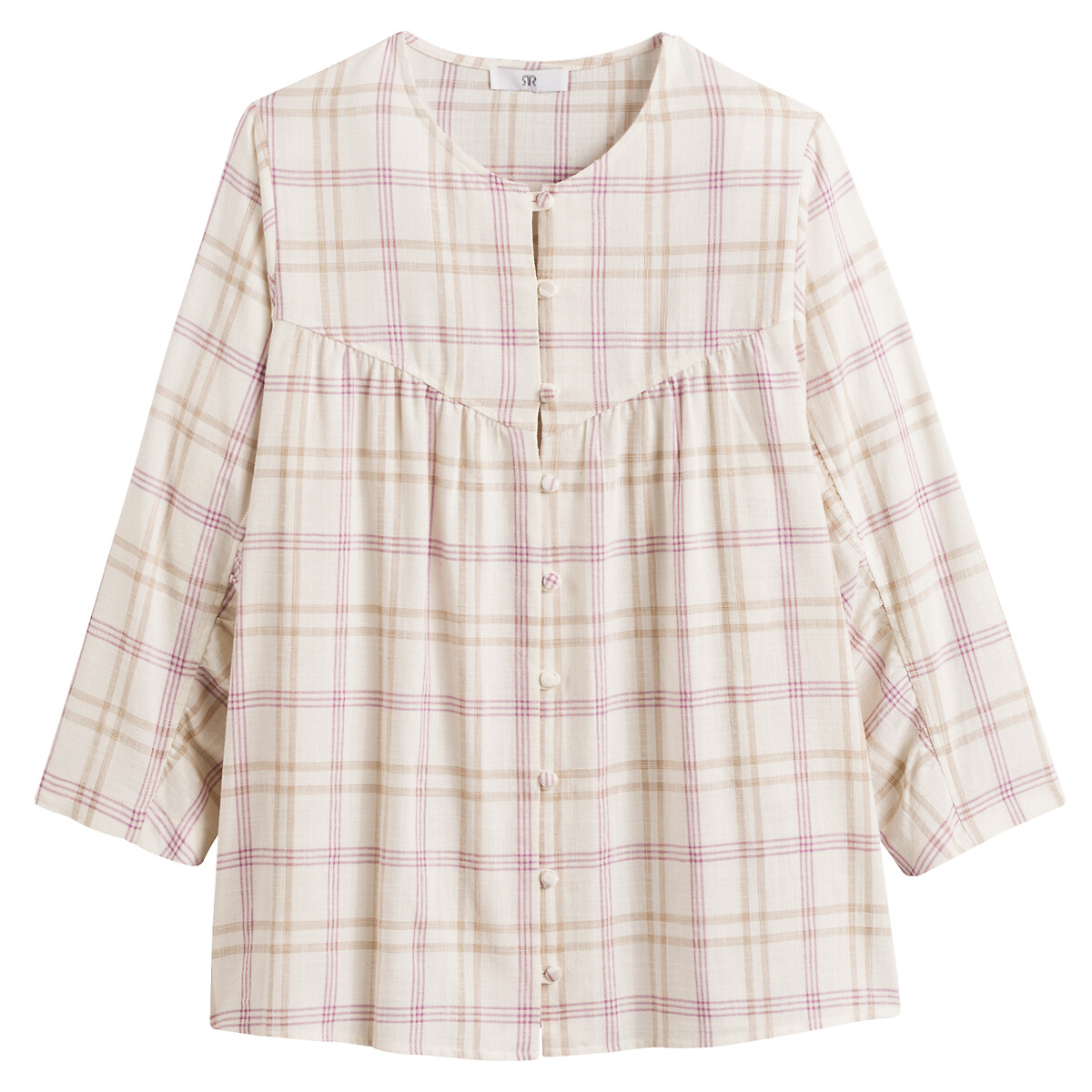 COLEÇÃO LA REDOUTE<br>Camisa xadrez folgada com gola redonda