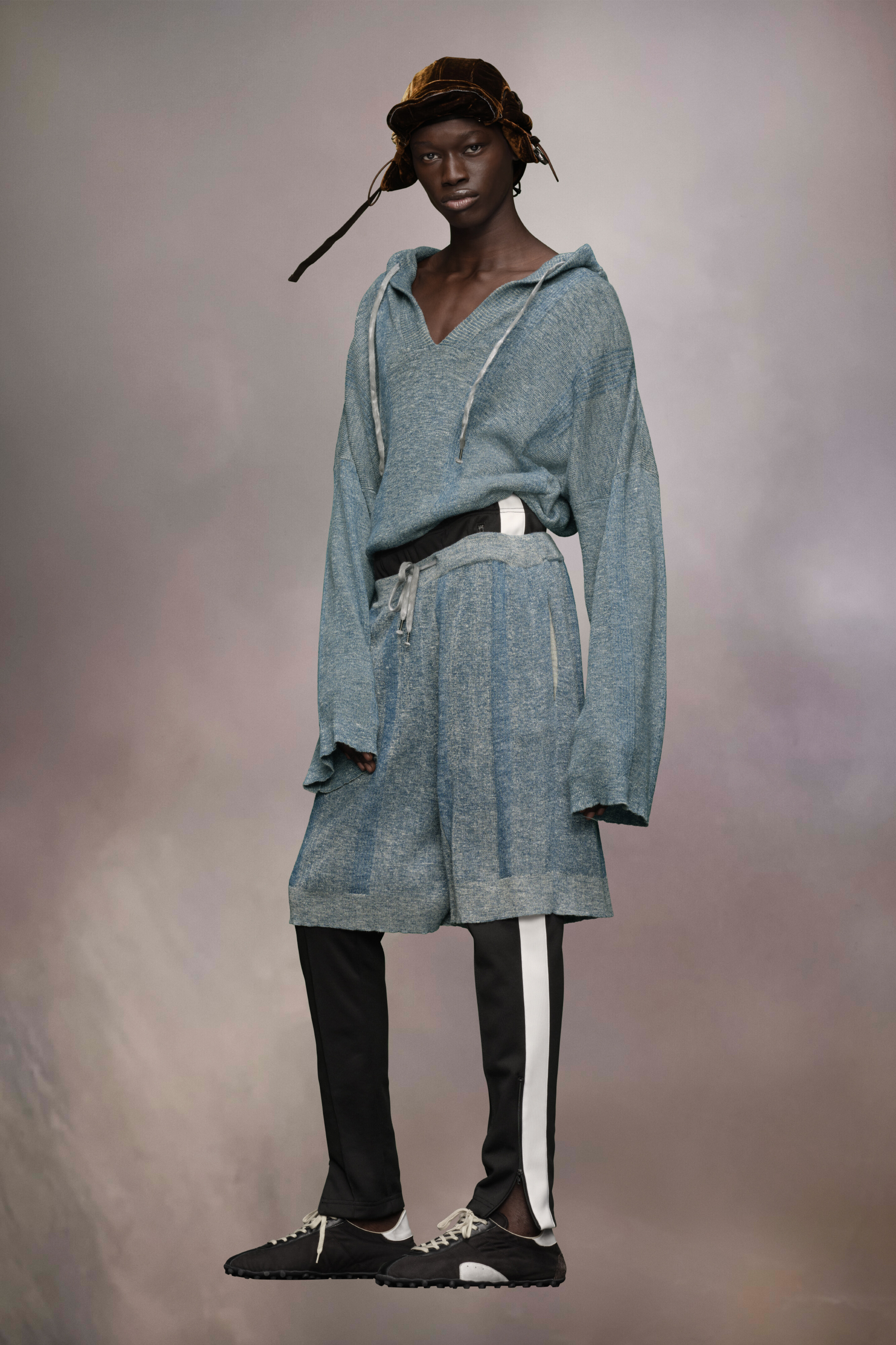 Sweat-shirt à capuche d'été en maille chinée Pétrole
