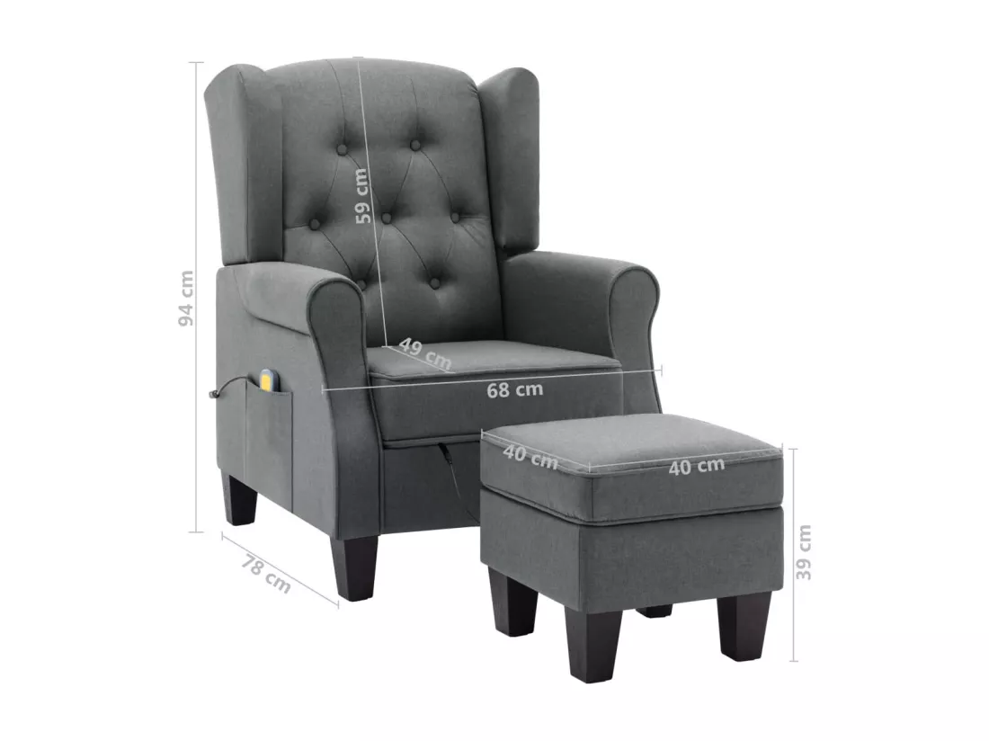 Fauteuil de massage avec repose-pied Gris clair Tissu