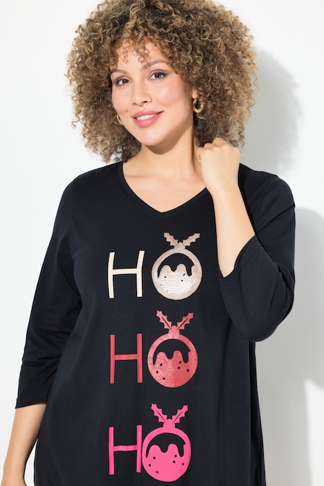 Longshirt, Ho Ho Ho, A-Linie, V-Ausschnitt, 3/4-Arm