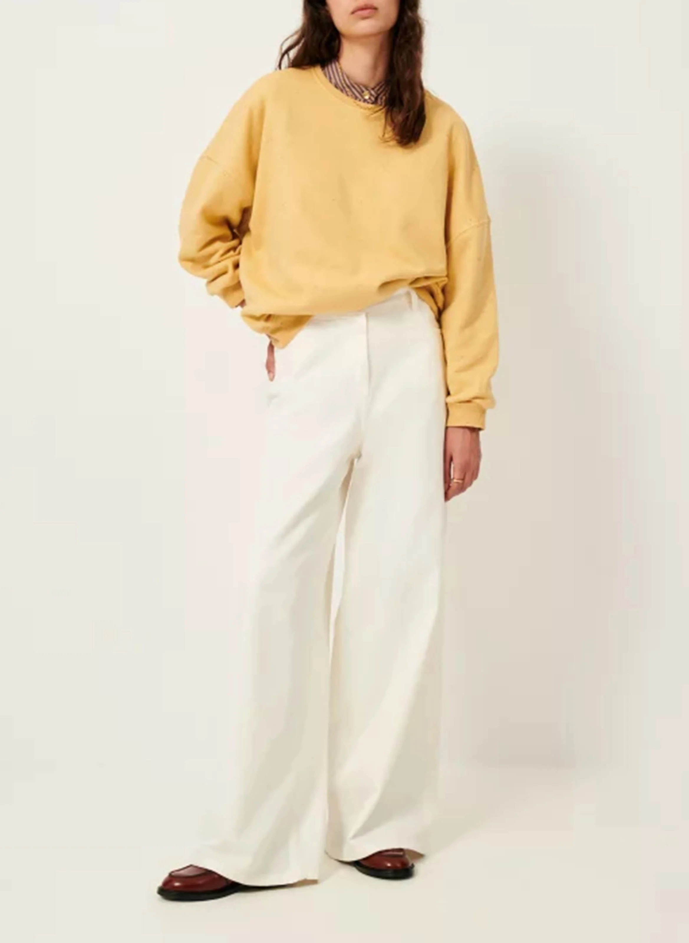CHEBBI - Sweat ample col rond moucheté en coton bio mélangé | Jaune