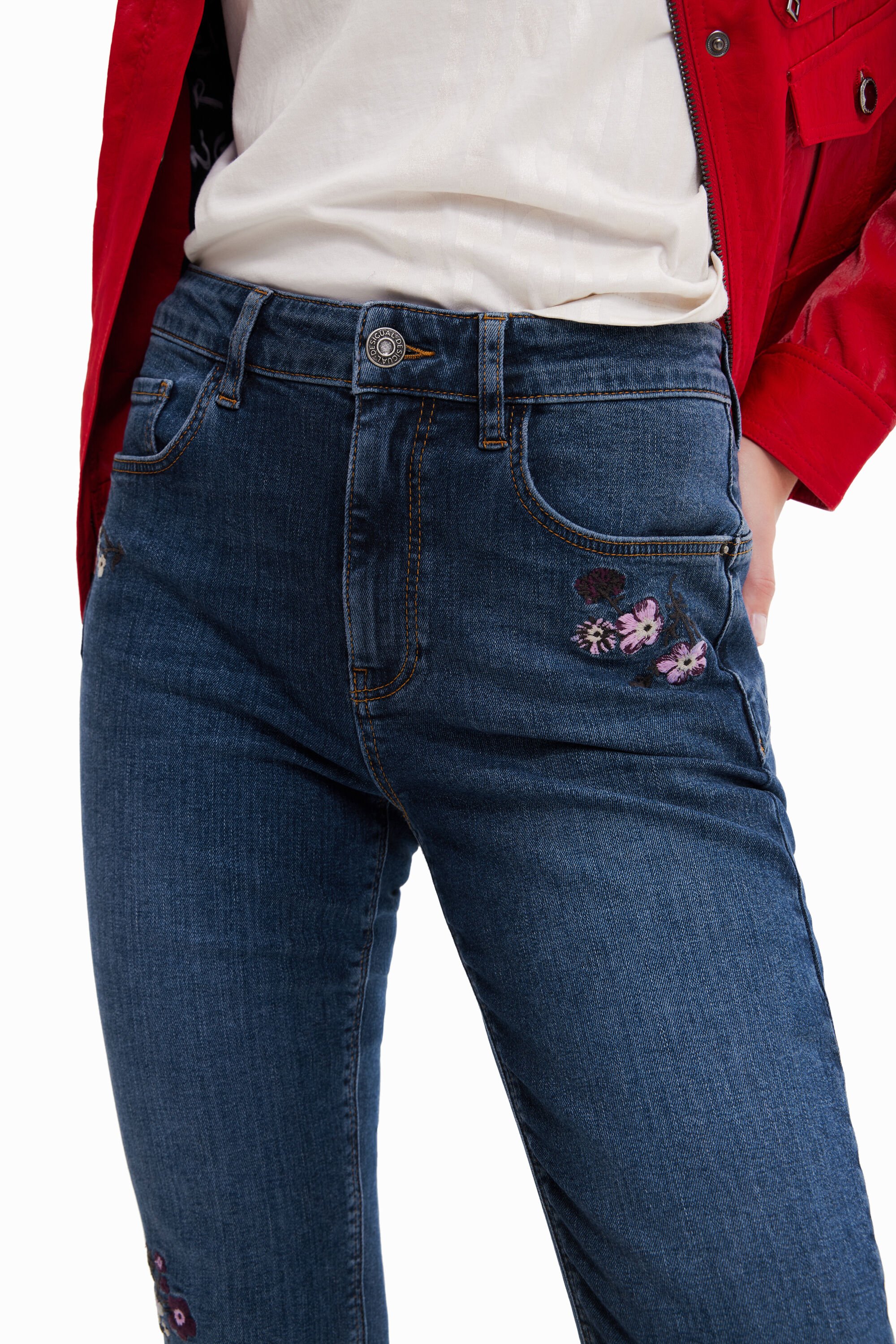 Jean skinny push-up fleurs brodées