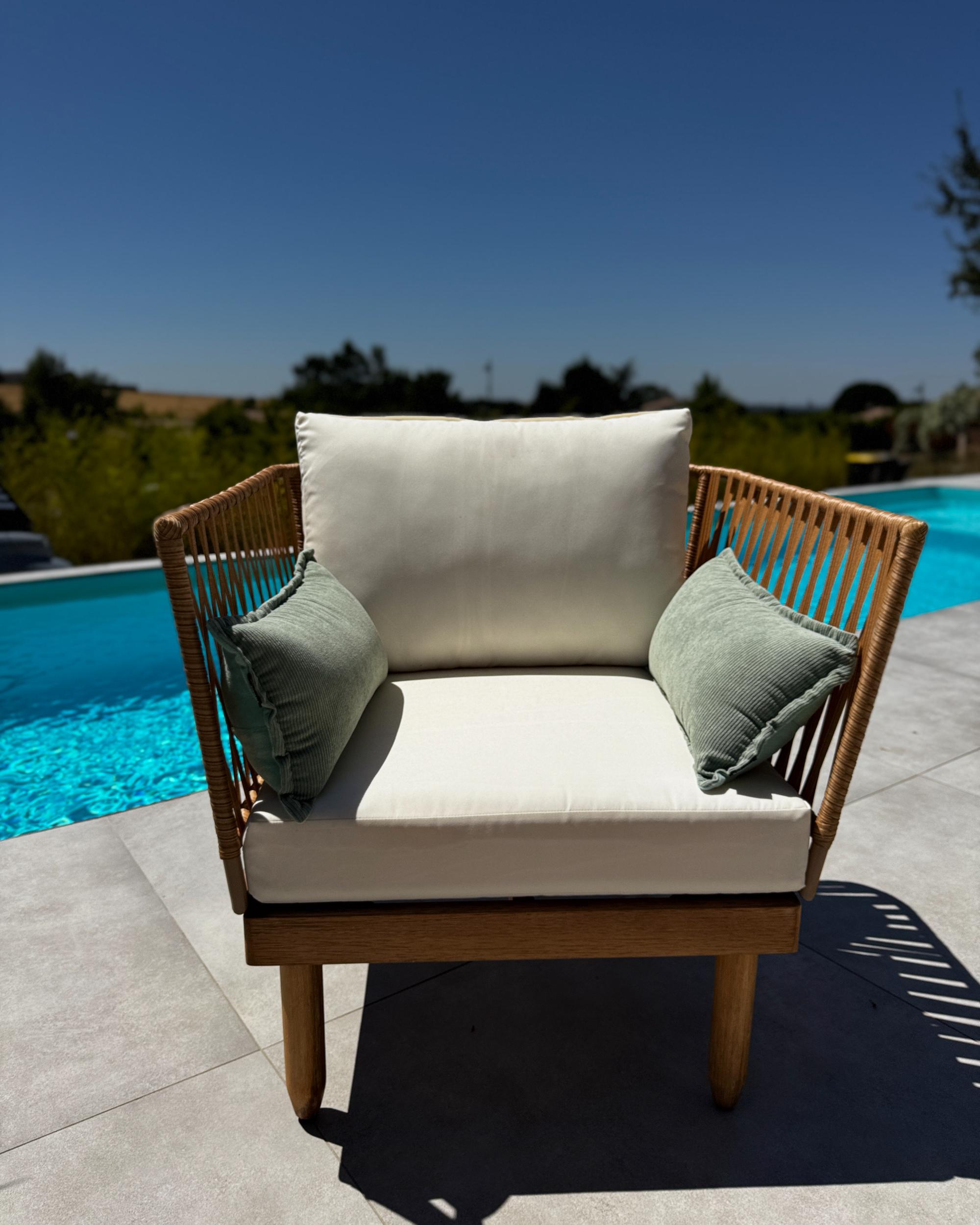 Loungeset met tafel 4-zits CREMONA rechtszijdig Acaciahout Gebroken wit