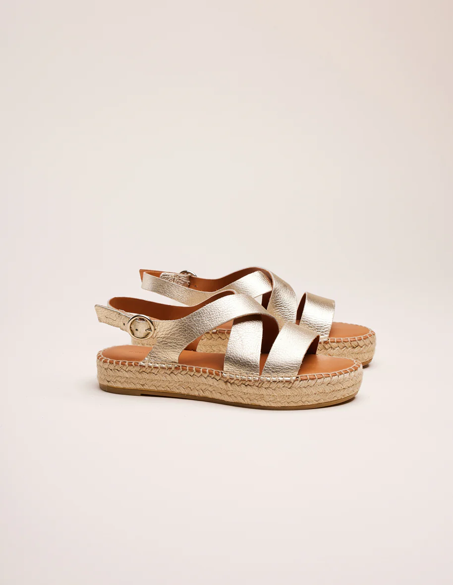 Espadrilles plates Chantal - Cuir grainé champagne