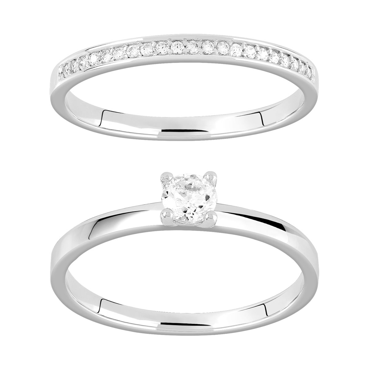 Duo alliance demi-tour solitaire argent 925 zirconias