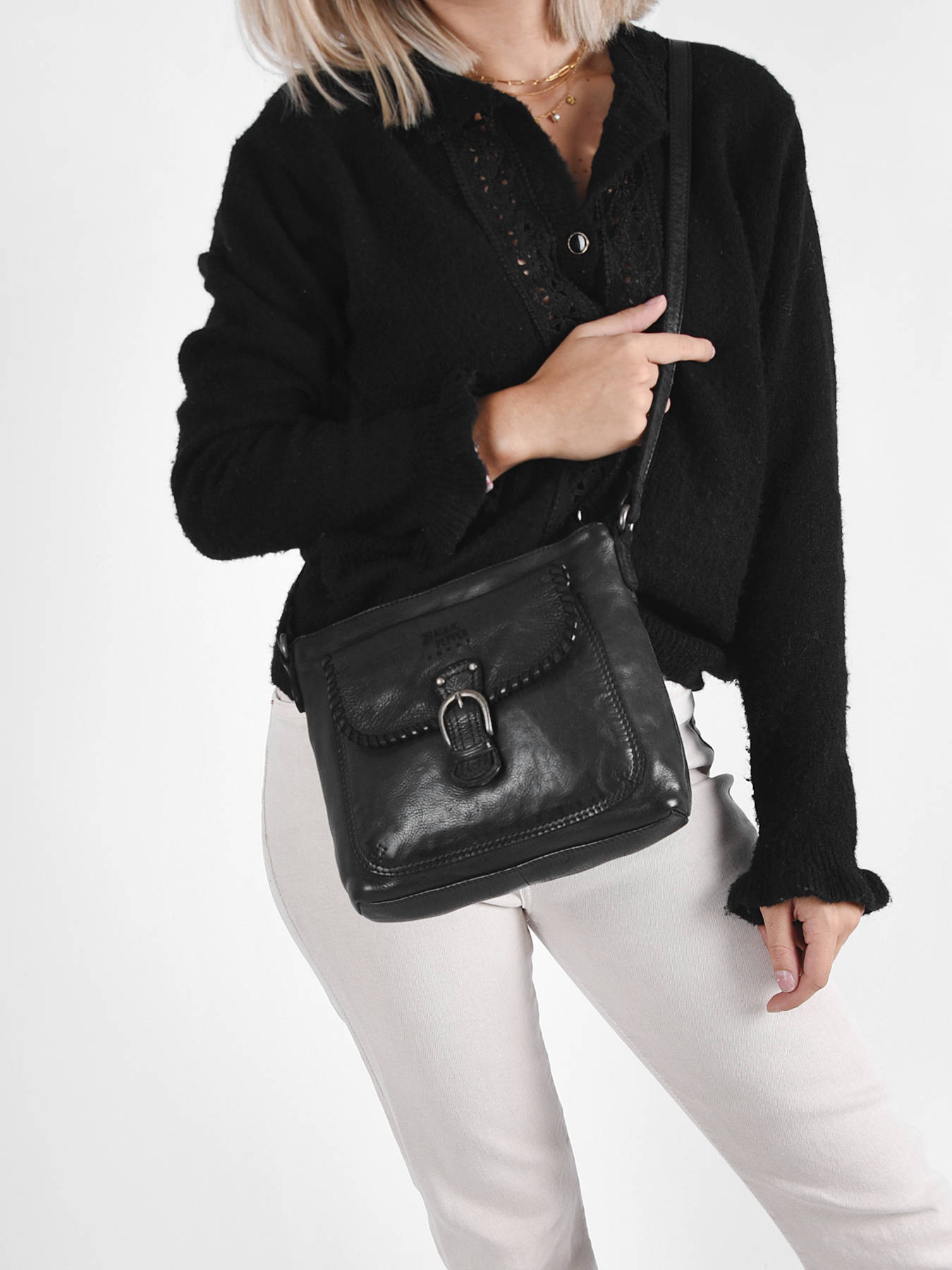 Sac port paule Utility cuir BASILIC PEPPER