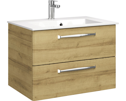 Pelipal Kumba badkamermeubelset, BxHxD 77 x 200 x 50 cm, frontkleur eiken riviera met witte mineraal gegoten wastafel, 99.77012647