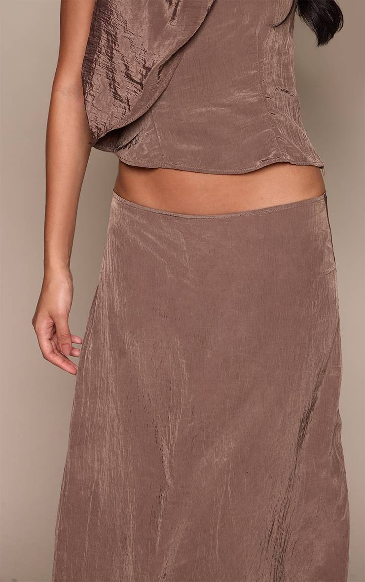 Marron Foncé Jupe Longue Fluide Texturée Tissée Ensemble Coordonné
