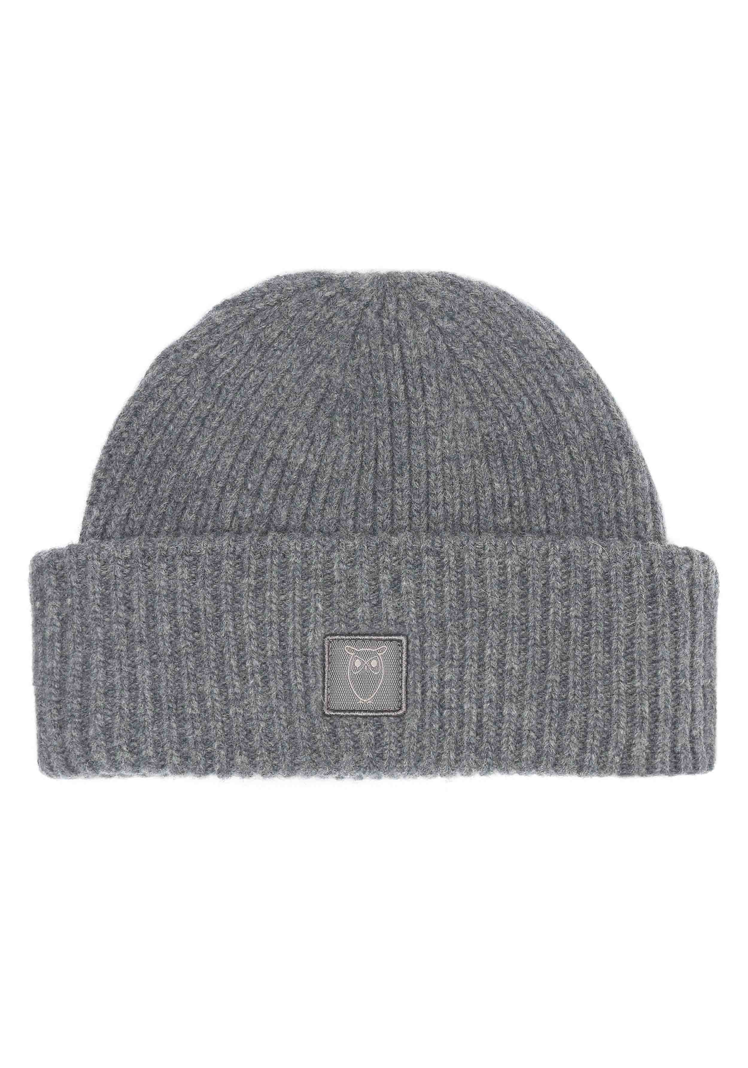 Knowledge Cotton Apparel Beanie Merino Wool Rib Beanie Dark Grey Melange