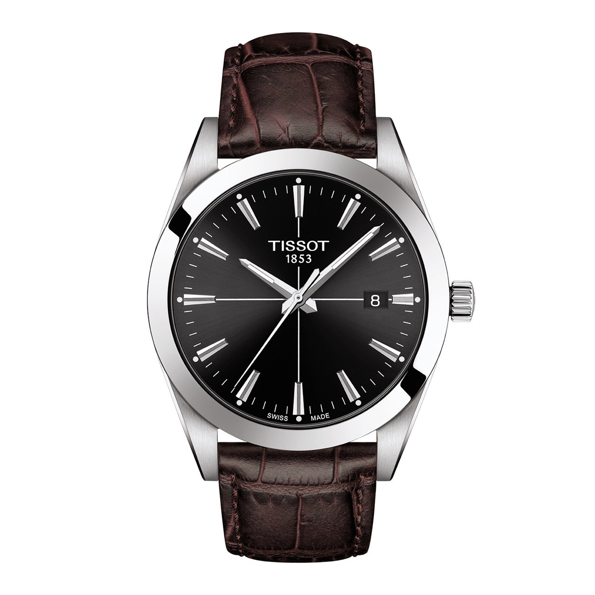 Montre Tissot Gentleman cuir brun cadran noir