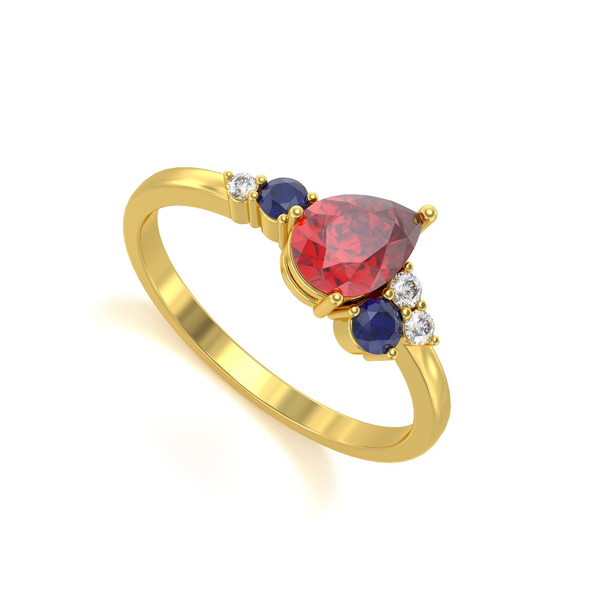 Bague ADEN Or 585 Jaune Rubis Saphir et diamants 2.296grs
