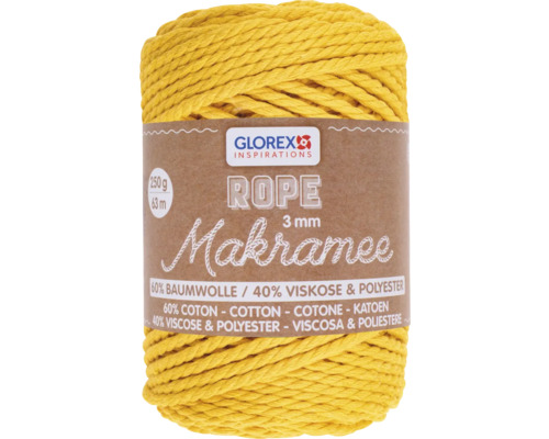Macramé gedraaide wol, mosterdgeel, 3 mm, 250 g