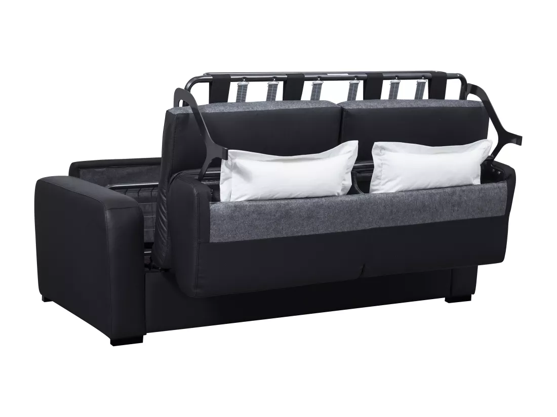 Canapé 4 places convertible express en cuir noir matelas 13 cm BEVIS