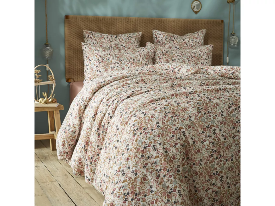 Parure de lit gaze de coton imprimé floral 240x220 rose