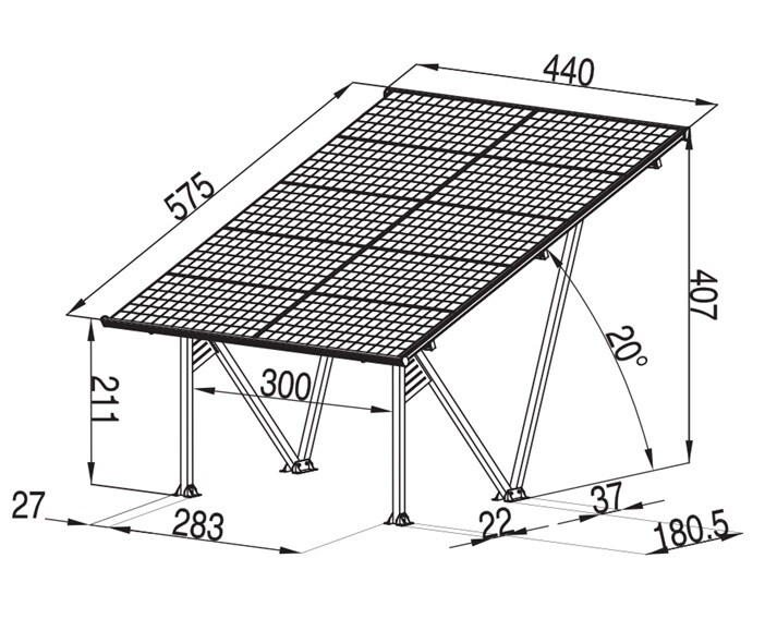 Solarway Single PKW Solar-Carport Gestell 4300 Watt - inkl. 10 Solarpanels und Regenrinne - Dach versiegelt