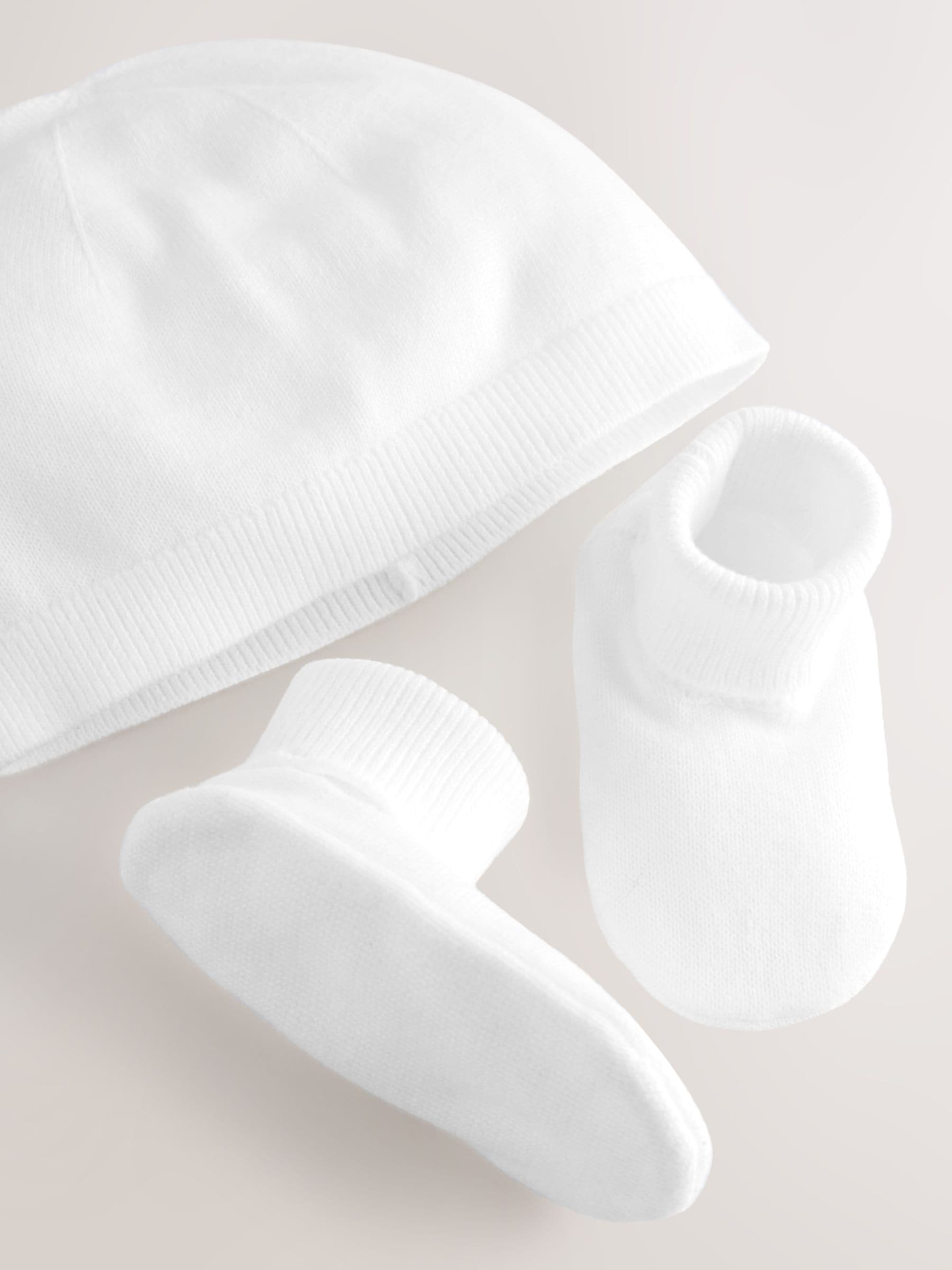 Wit - Gebreide Baby muts en laarsjes Set (0-9maanden)