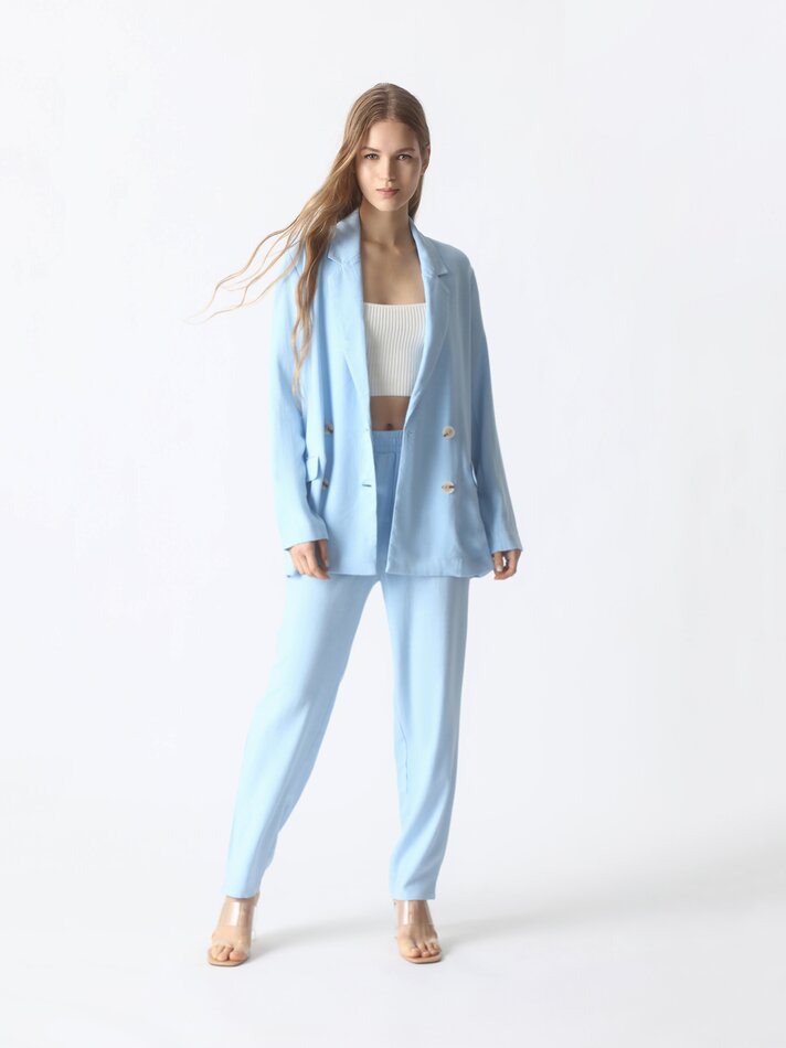 Blazer rústico em linho - Azul claro