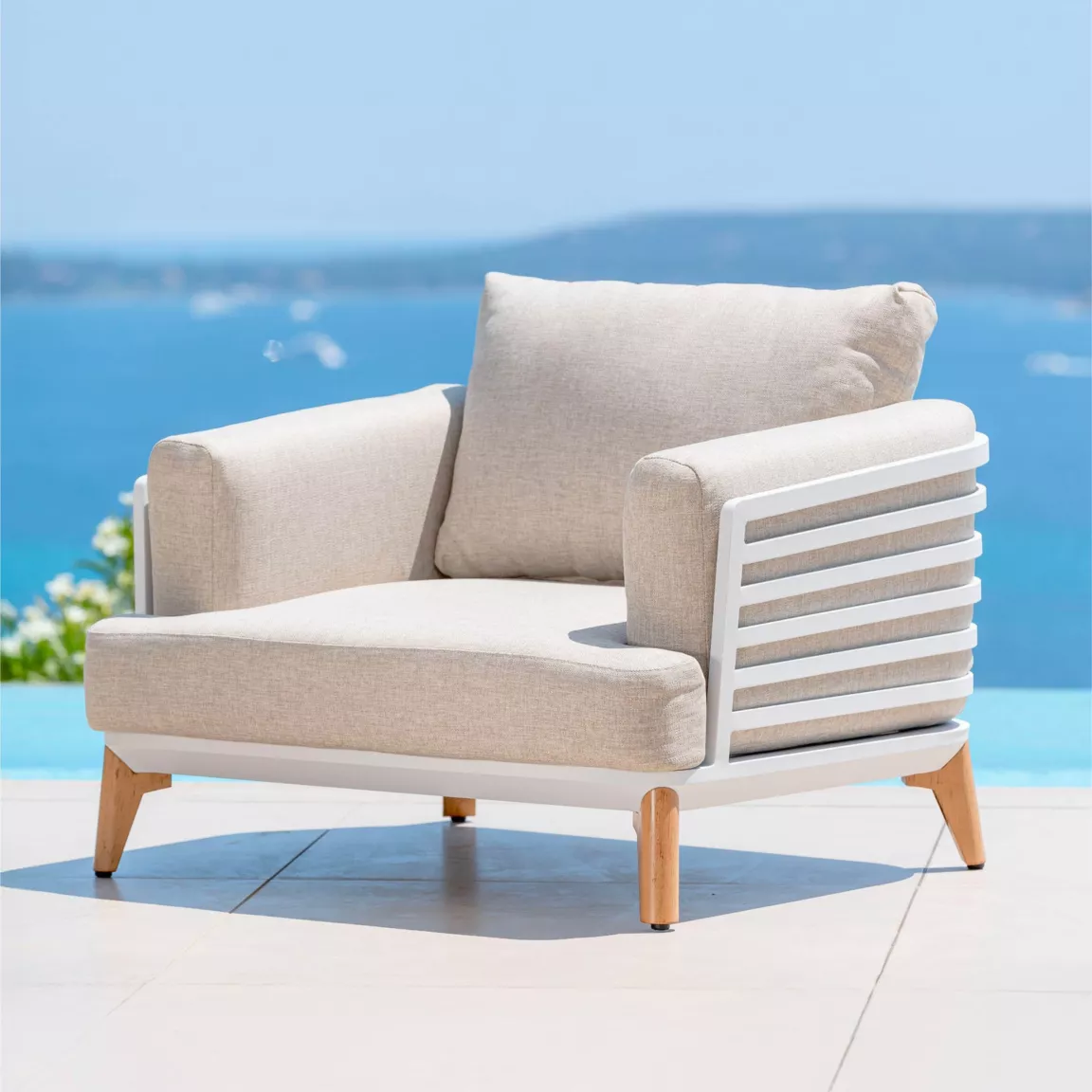 Salon de jardin aluminium 5 places 5 pcs Monte Carlo Blanc et taupe