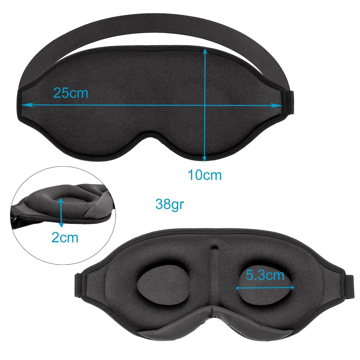Sovemaske i sort 3D myk lett og sterk blackout