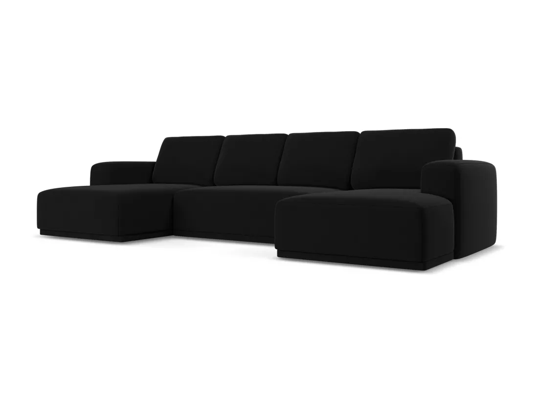 Canapé d'angle panoramique convertible en velours - noir - KAILA