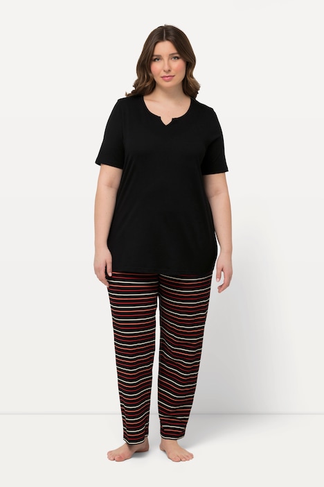Pyjama, Ringel, Tunika-Ausschnitt, Halbarm