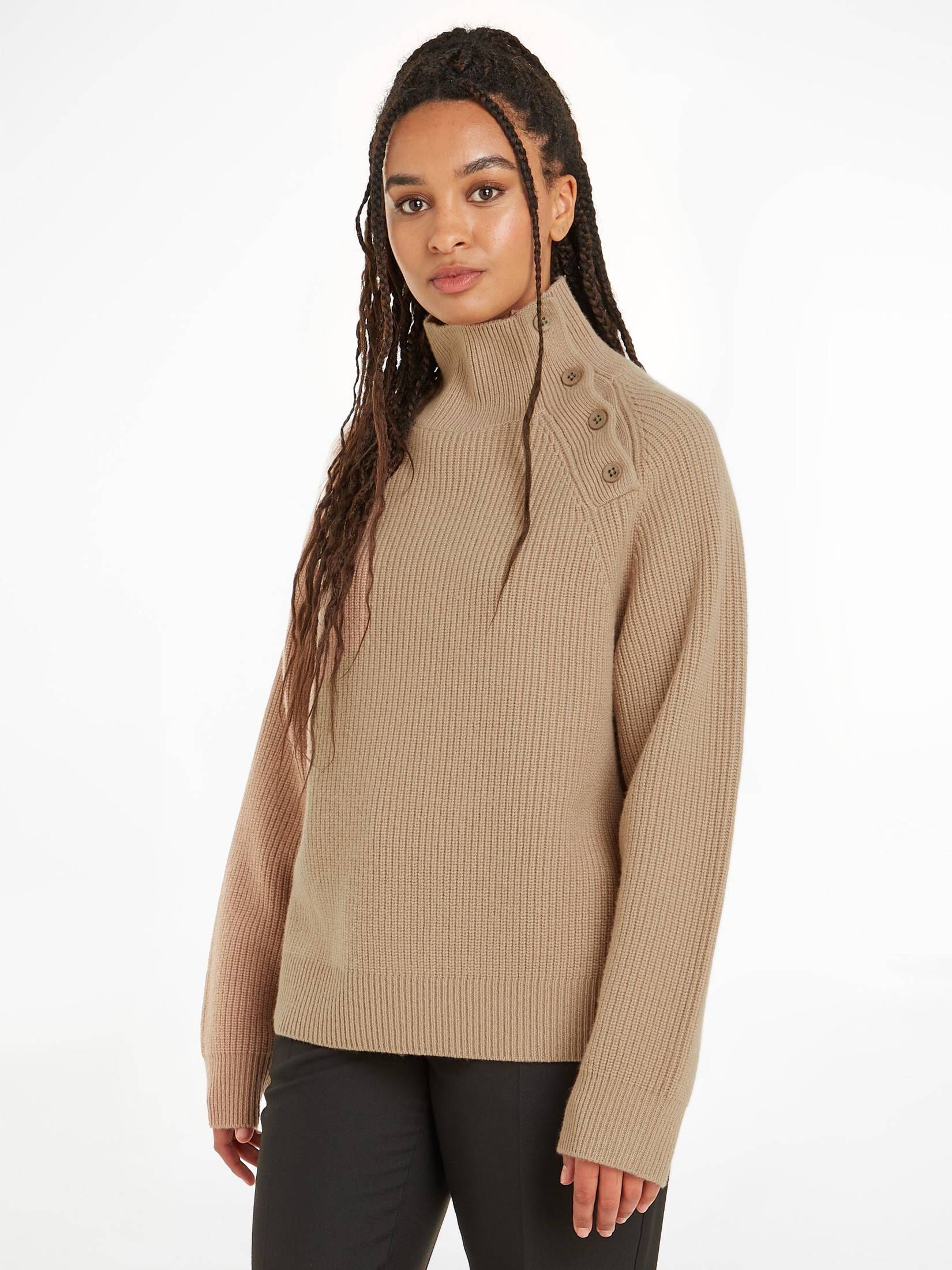 CALVIN KLEIN| Damen Wollpullover RECYCLED WOOL BUTTON MOCK NECK