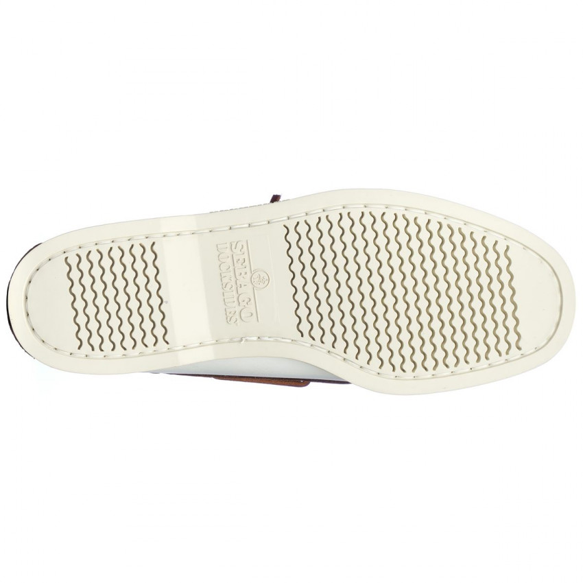 DOCKSIDES CUIR White Brown-Chaussures bateau pour homme en cuir blanc marron Portland