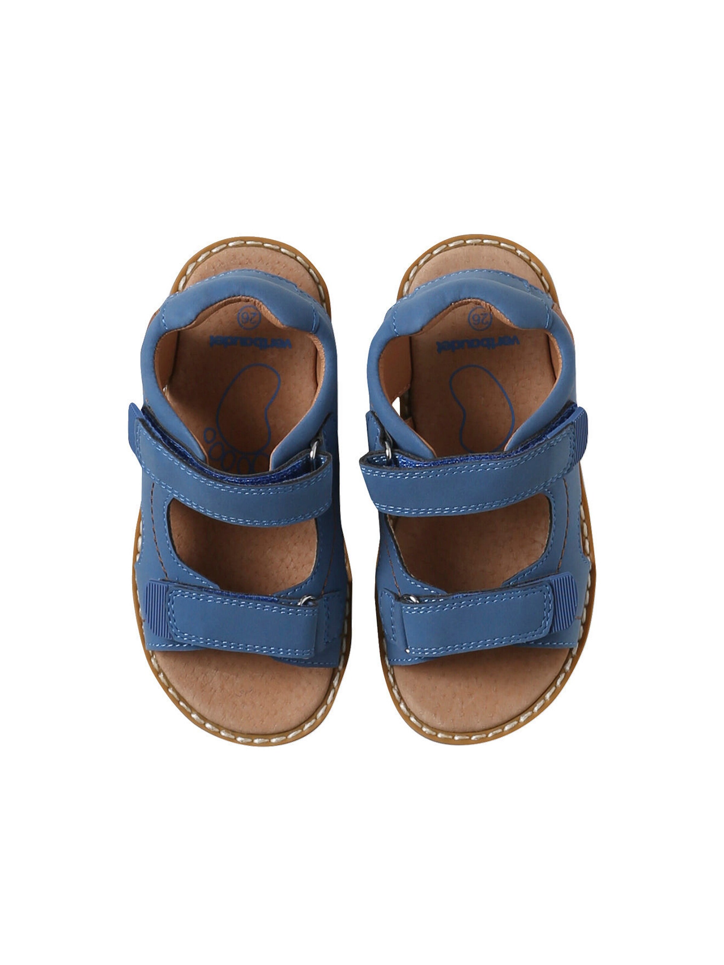 Vertbaudet Kinder Leder-Sandalen mit 2 Klettriemchen und Anziehtrick blau