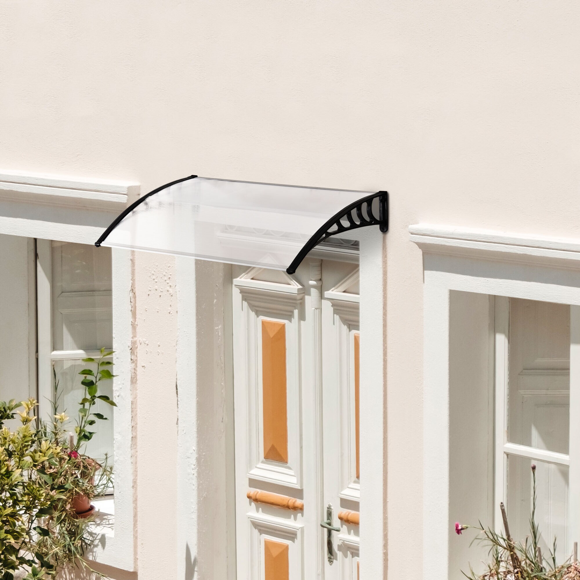 Outsunny Vordach mit Anti UV-Beschichtung und Wandbefestigung weiß 90L x 150B x 25H cm