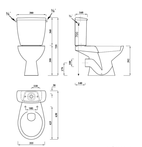 Aqualine Juan toilet zonder zitting wit