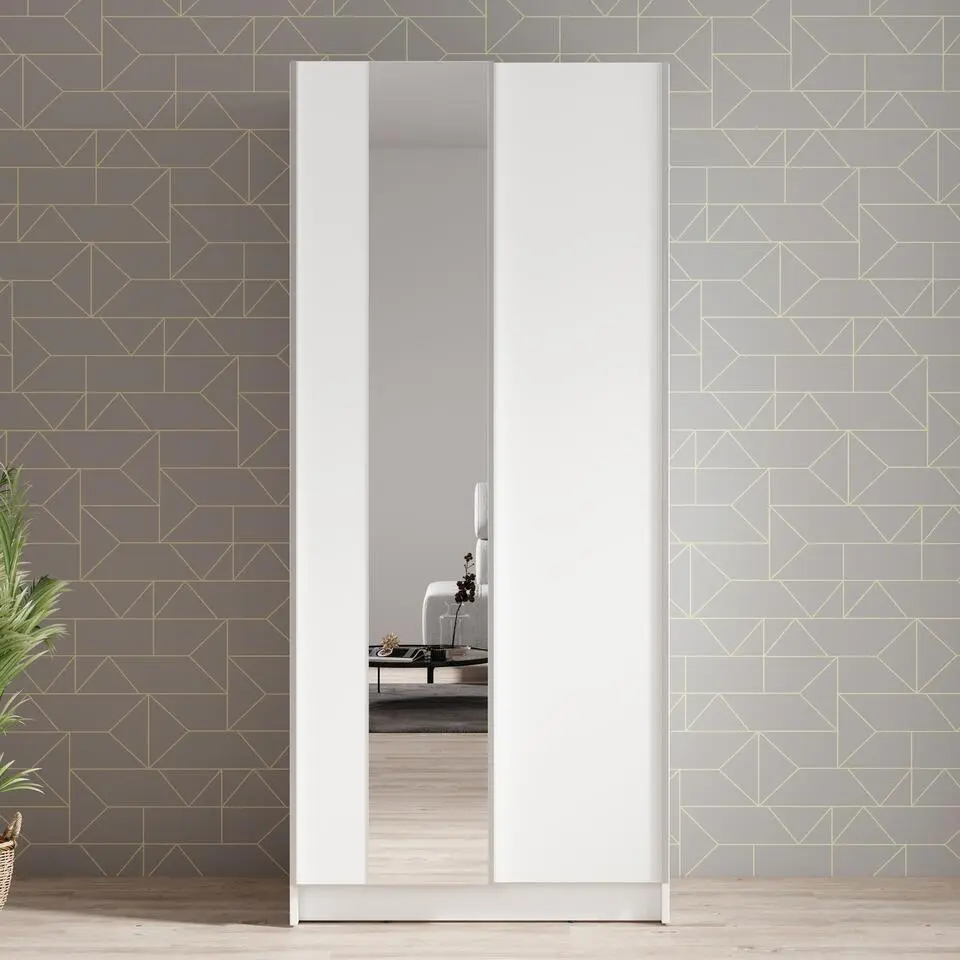 Meubella - Kledingkast Salta - Wit - 80 cm - Met spiegel