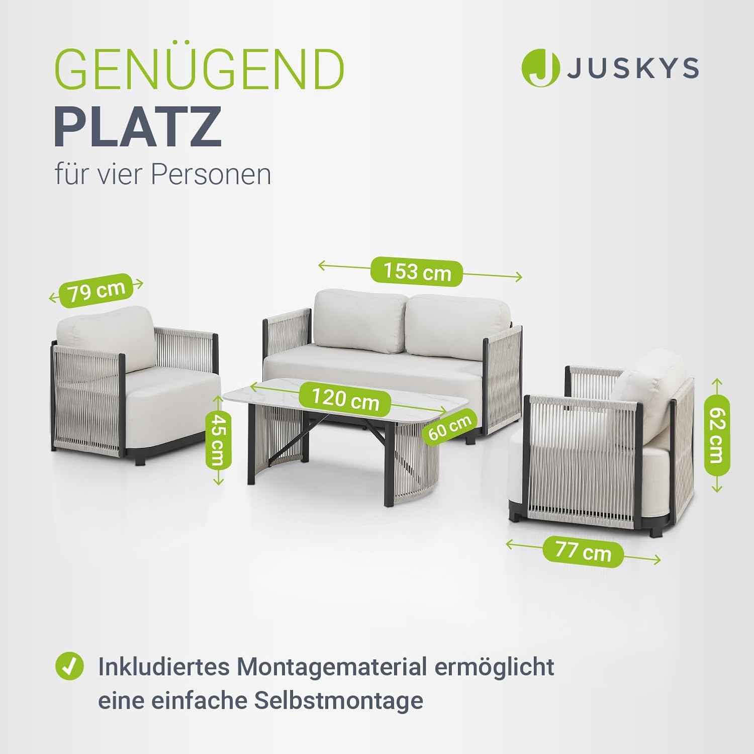 Juskys Premium Outdoor Lounge Curacao - Modernes Gartenmöbel Set, wasserabweisendes Olefin, wetterfest - Möbel für Garten & Terrasse, Gartenlounge