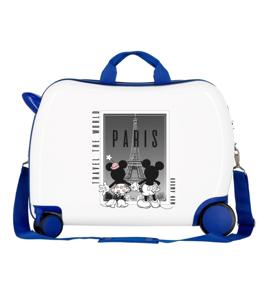 Mala infantil Disney Minnie e Mickey Paris, com 2 rodas multidirecionais, branca