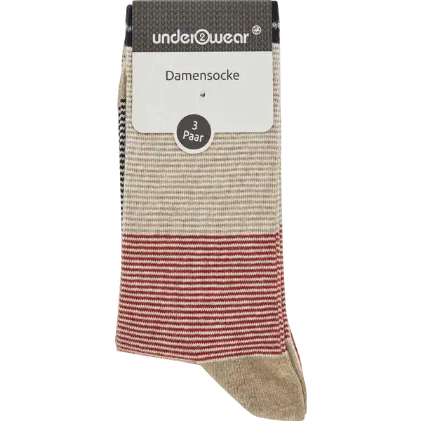 Socken 3er Herbst Streifen rot / bei 39 / 42