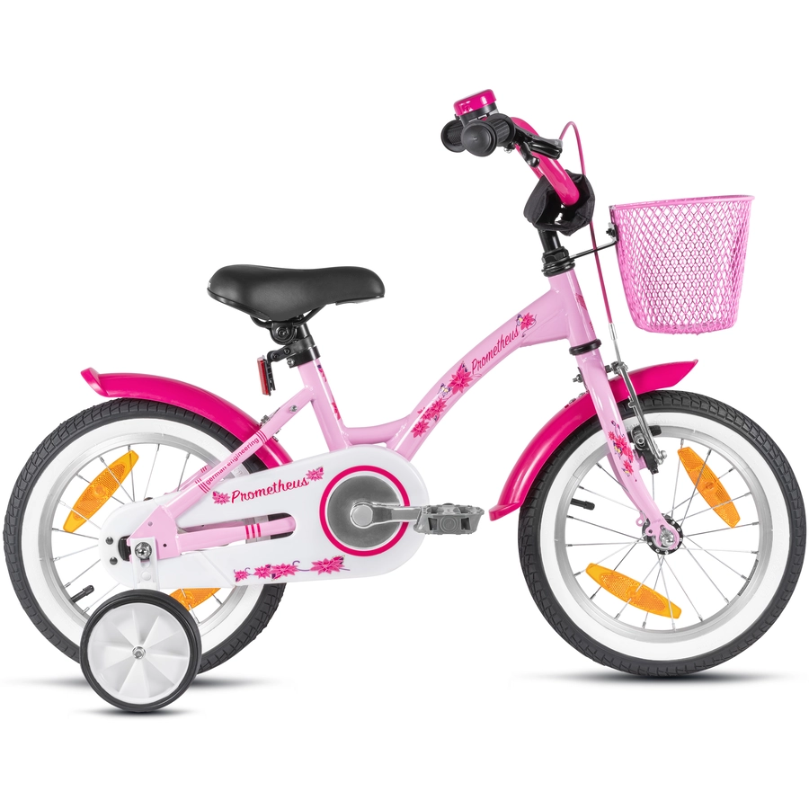 PROMETHEUS BICYCLES® HAWK Kinderfahrrad 14 , Rosa-Weiß mit Stützrädern