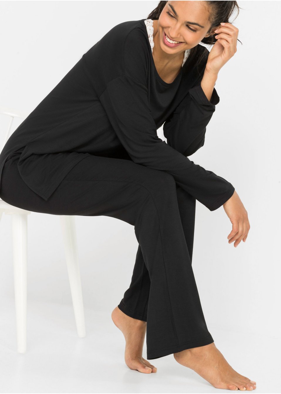 Pyjama avec pantalon évasé avec LENZING™ECOVERO™