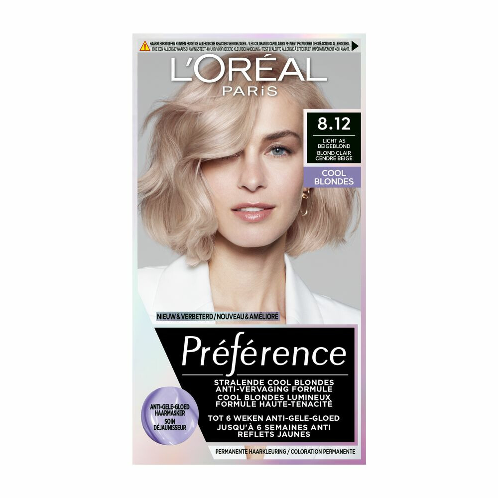 L'Oréal Préférence Cool Blondes Permanente Haarkleuring 8.12 Licht As Beigeblond