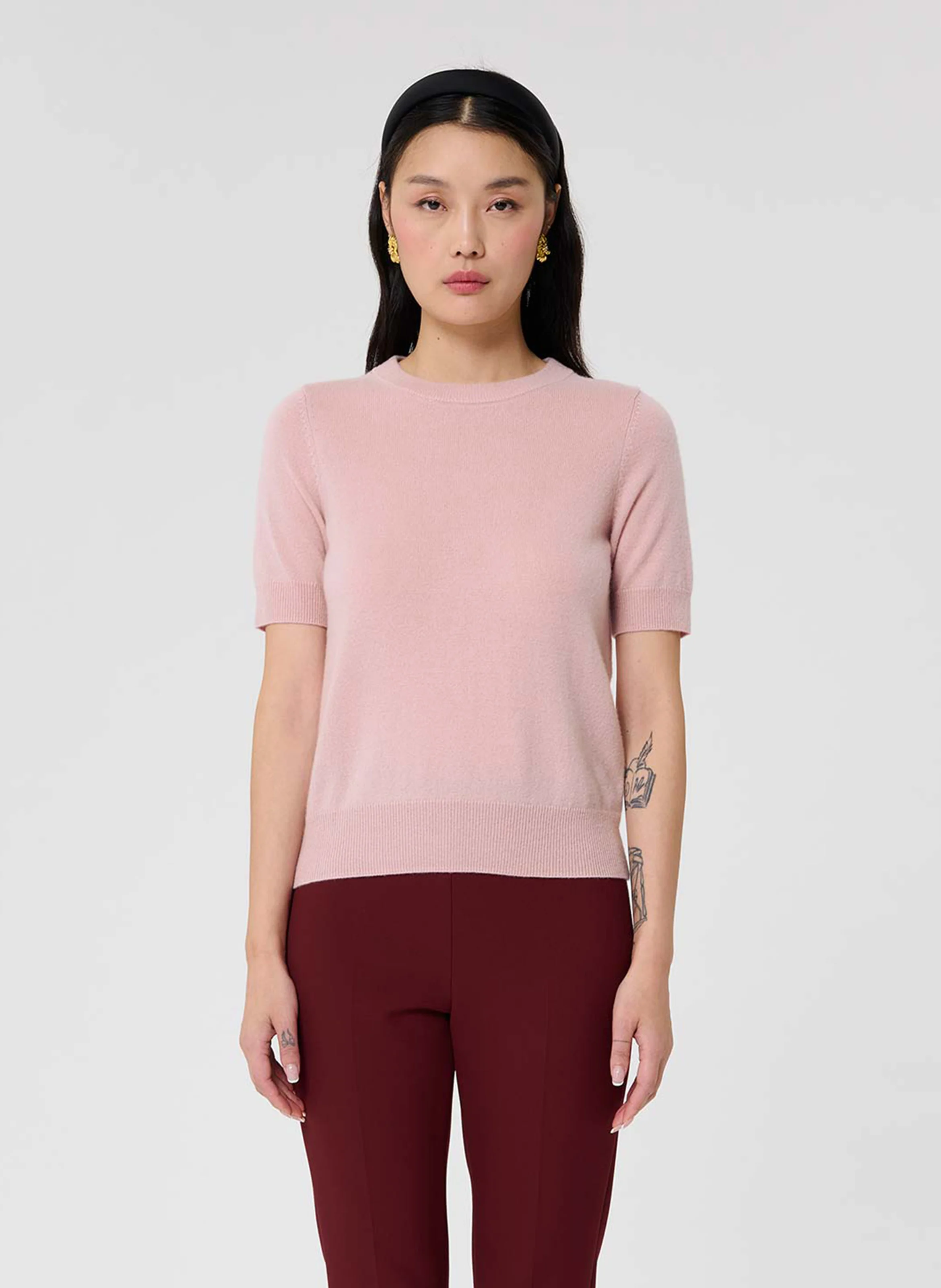 PEER - Pull manches courtes en cachemire | Rose