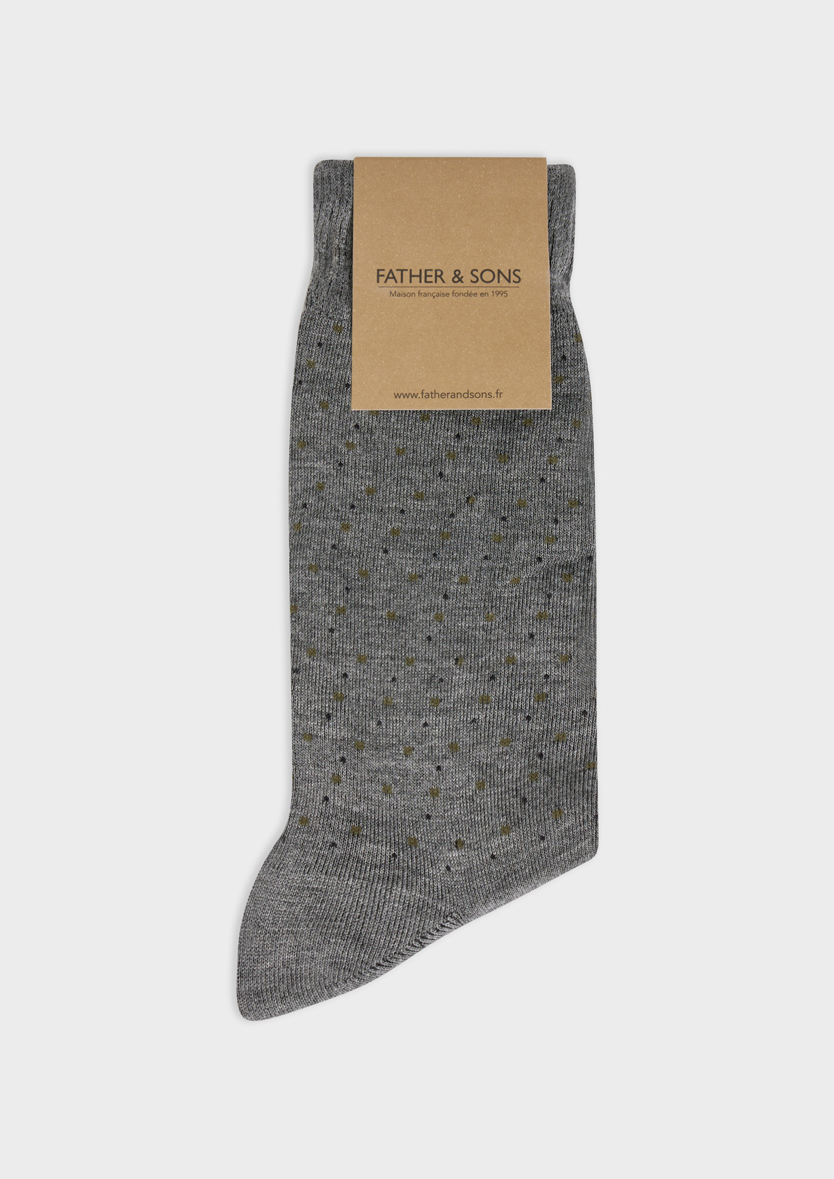 Chaussettes en viscose de bambou gris à pois noir et kaki