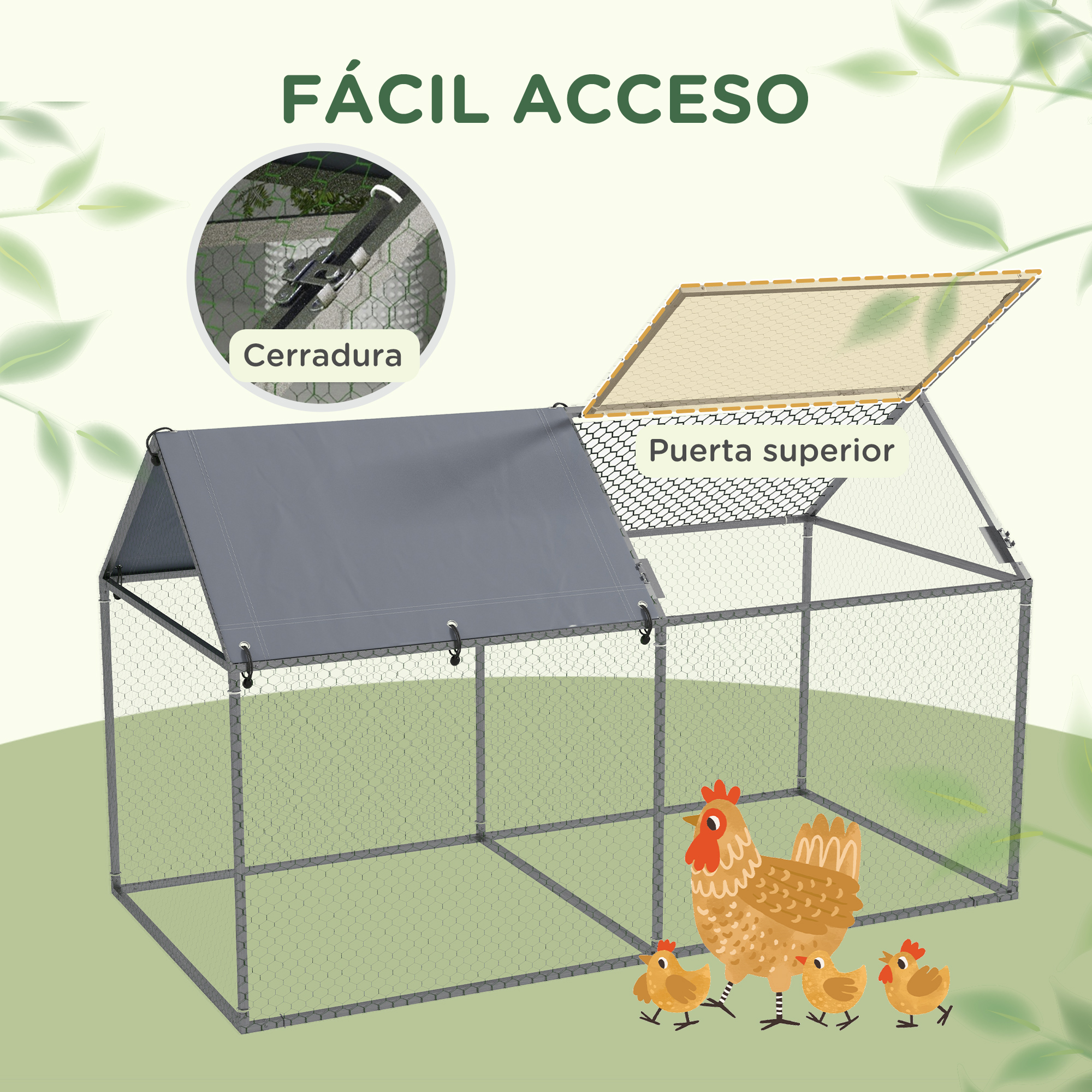 Gaiola PawHut para pequenos animais, cercado de aço para animais de estimação com 1 porta superior e 1 cobertura de tecido anti-UV para jardim externo, 198x100x120 cm, prata