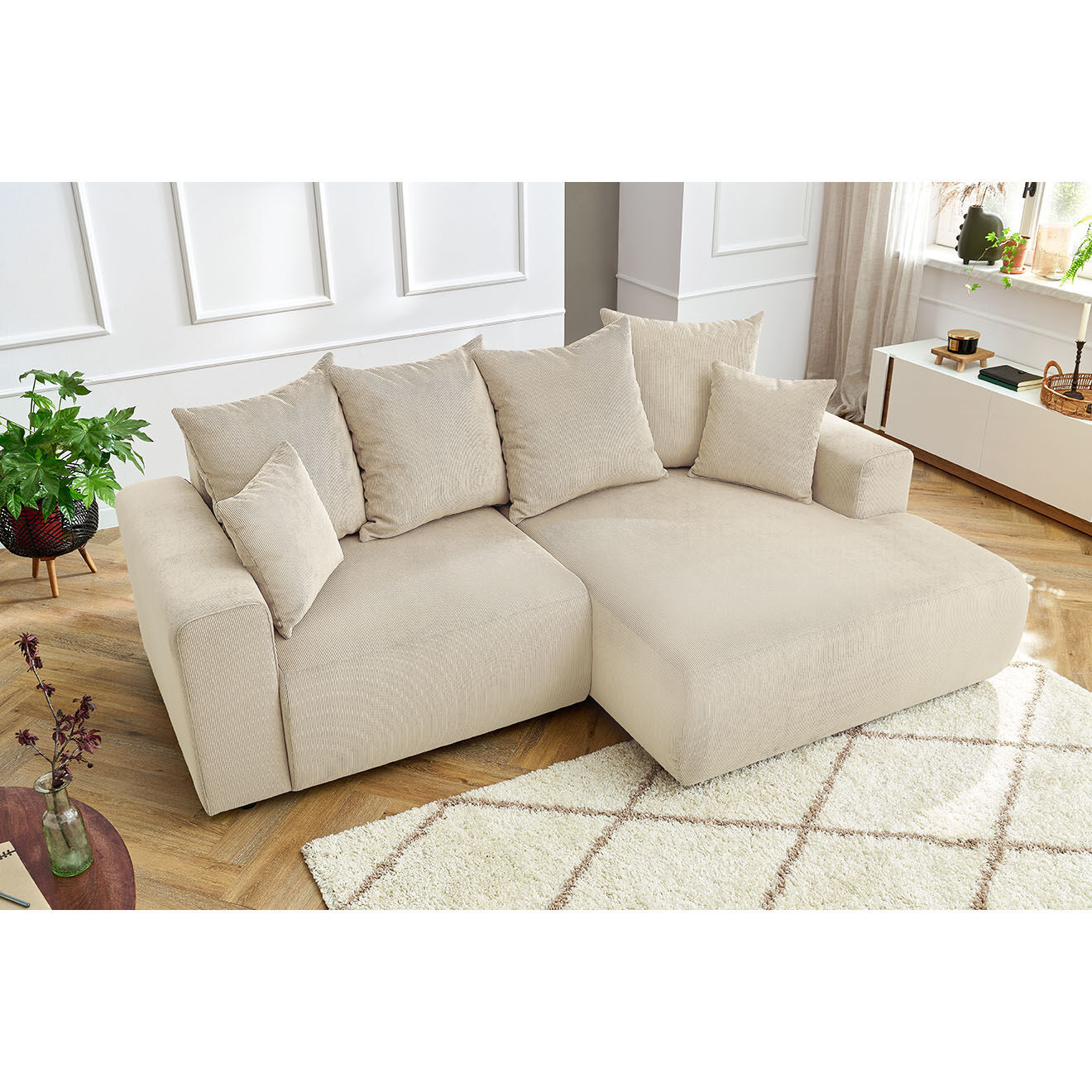 Bobochic Canapé d'angle fixe droit Enjoy beige - 237x147x95 cm