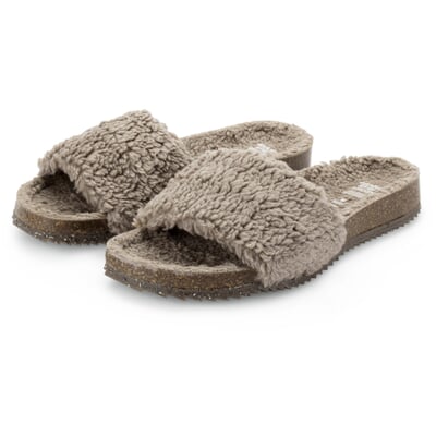Damen-Pantolette Teddyplüsch, Taupe