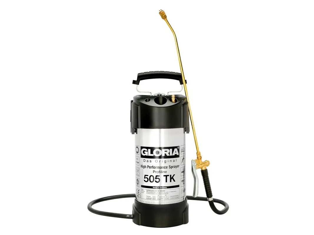 GLORIA 505 TK Profiline, Hånd havesprøjte, 5 L, 8 L, Sort, Hvid, Rustfrit stål, Messing
