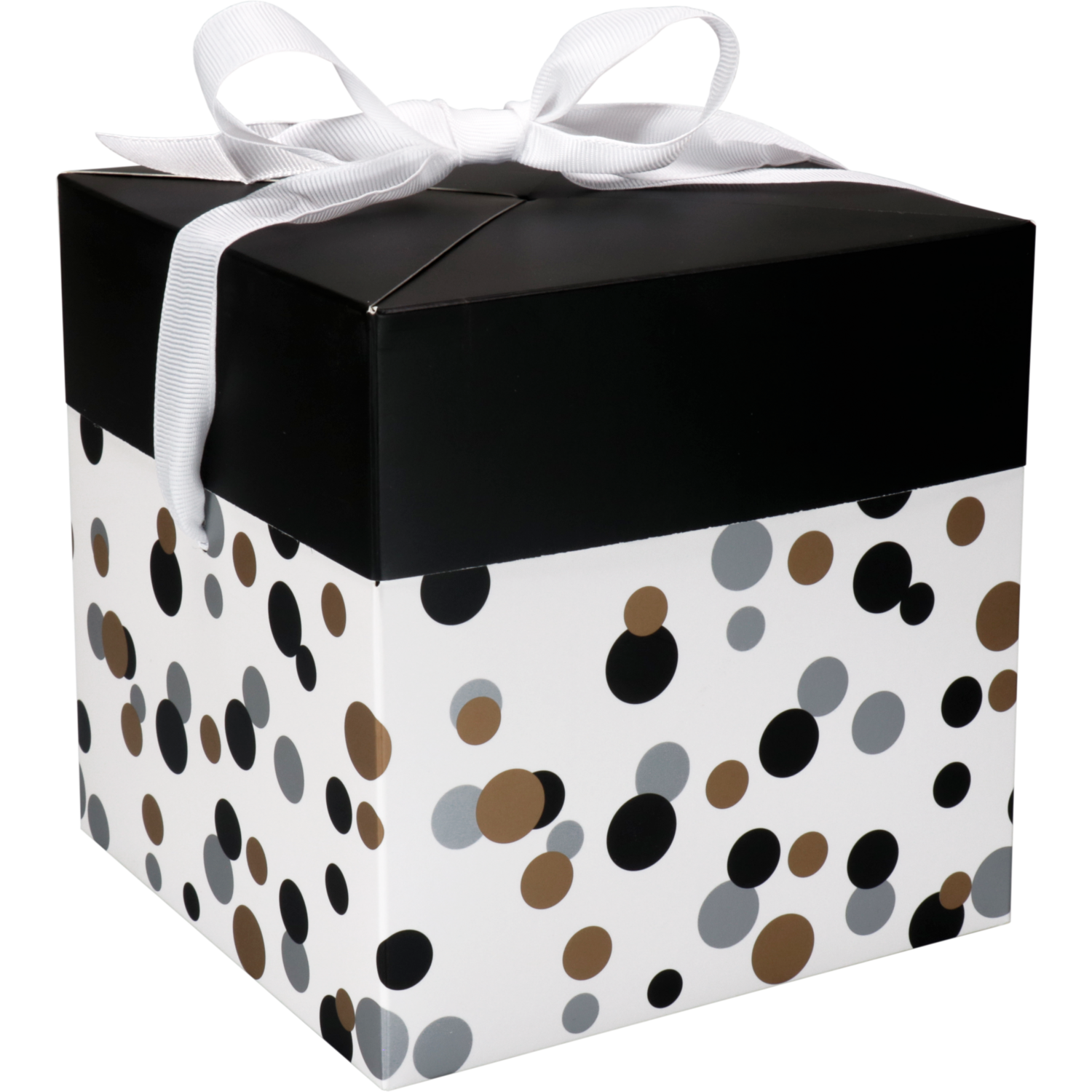 Pop-updoos, Confetti, karton, 15x15x15cm, zilver/goud/zwart