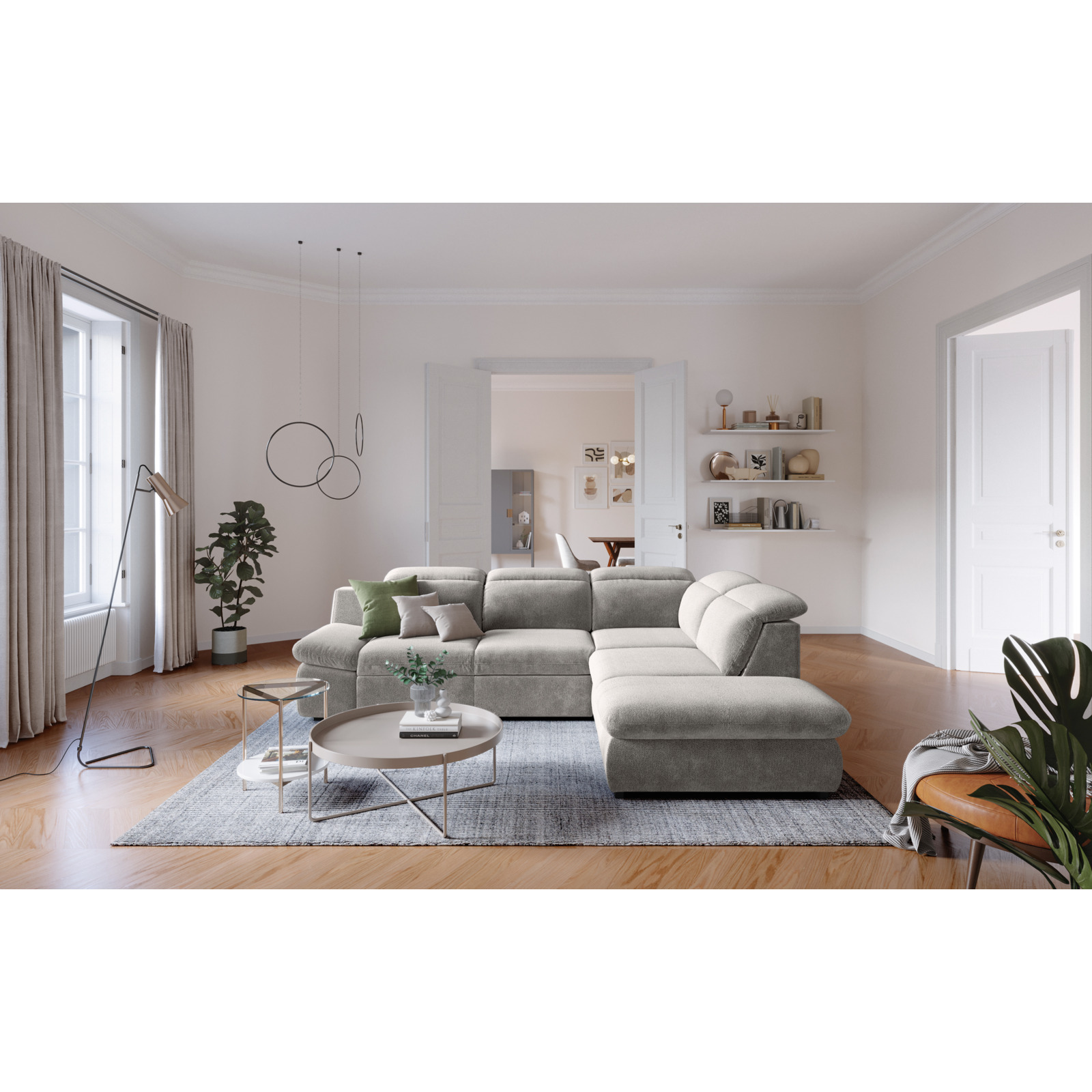 Ecksofa Lorena Stoff, Ottomane rechts